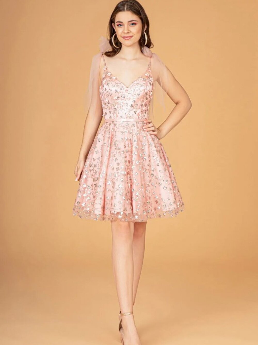 NEW ROSE GOLD Lace & Sequin Spaghetti Strap Cocktail Dress Embellished GS3088
